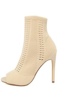 Steve Madden Candid Nude Knit High Heel Peep-toe Booties