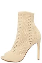 Steve Madden Candid Nude Knit High Heel Peep-toe Booties