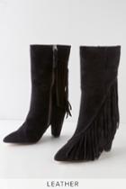 Splendid Camron Black Suede Leather Fringe Mid-calf High Heel Boots | Lulus