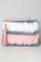 Lulus Go Fur It White And Pink Faux Fur Clutch