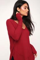 Free People Catalina Red Long Sleeve Thermal Top | Lulus