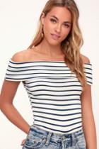 Free People Melbourne Ivory Striped Ribbed Off-the-shoulder Top | Lulus