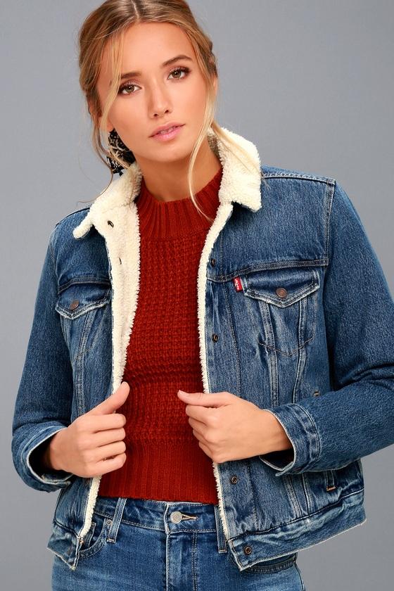 Levi's | Original Trucker Medium Wash Denim Shearling Jacket | Size Small | Blue | 100% Cotton | Lulus