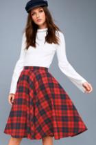 Lulus | Bristol Navy Blue And Red Plaid Flannel Midi Skirt