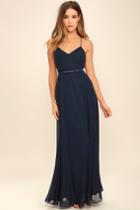 Lulus | Stealing Kisses Navy Blue Lace Maxi Dress | Size X-small | 100% Polyester