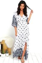 Lulus South Of France Blue And Ivory Print Maxi Dress