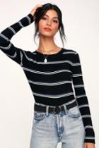 Daphnie Black Striped Cropped Sweater Top | Lulus