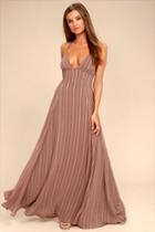 Lulus | Elevate Light Brown Embroidered Maxi Dress | Size Small | 100% Polyester