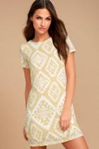 Lulus | Give Me A Print Beige Print Shift Dress | Size X-small | 100% Polyester