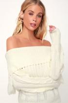 Moon River Roux Ivory Fringe Cowl Neck Sweater | Lulus