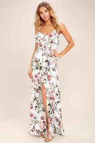 Lulus Bloom On Ivory Floral Print Maxi Dress