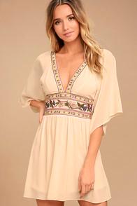 Lulus Reign Check Pale Peach Embroidered Dress