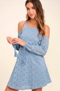 J.o.a. Soul Mate Light Blue Lace Off-the-shoulder Dress