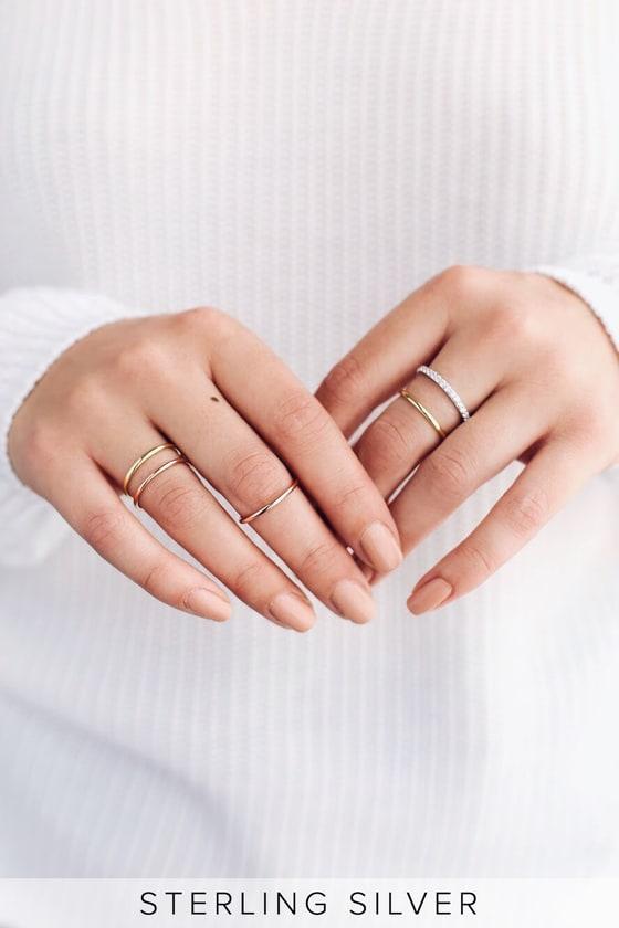 Lulus - Party Starter Multi Rhinestone Ring Set - Gold