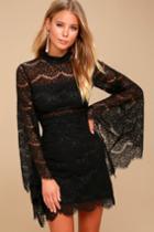 Bewitching Babe Black Lace Bell Sleeve Dress | Lulus