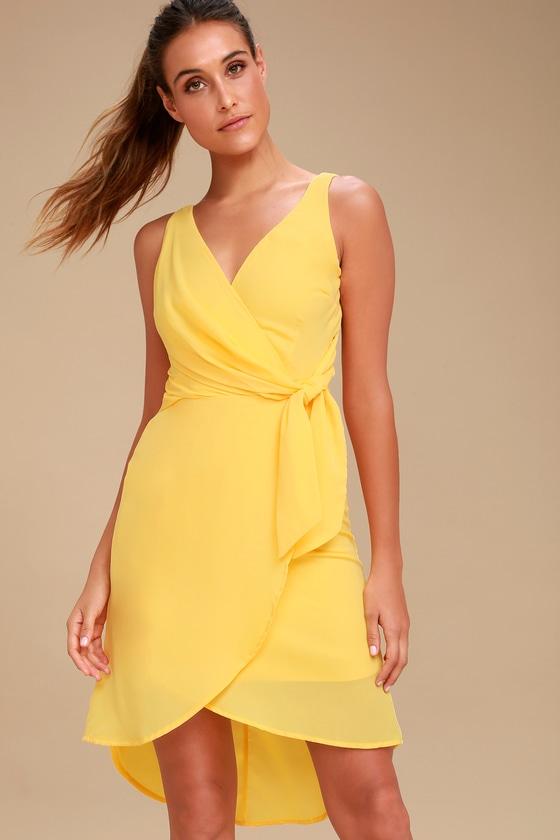 Baldwin Yellow High-low Wrap Midi Dress | Lulus