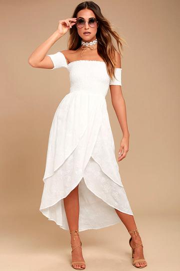 Lucy Love | Barefoot Bride White Embroidered Midi Dress | Size Medium | 100% Rayon | Lulus
