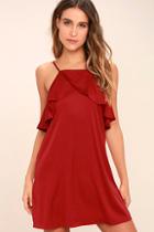 Lulus Spice Twirl Dark Red Satin Dress