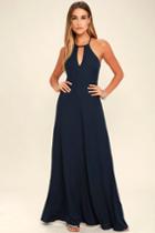 Lulus | Beauty And Grace Navy Blue Maxi Dress | Size X-small | 100% Polyester
