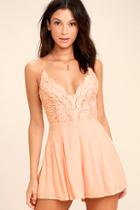 Lulus Star Spangled Blush Pink Backless Lace Romper