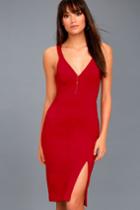 Lulus | Aglow Red Bodycon Midi Dress | Size Large | 100% Polyester
