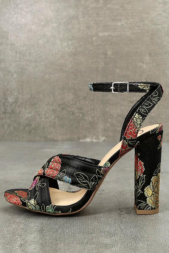 Delicious | Genevieve Black Brocade Ankle Strap Heels | Size 5.5 | Lulus