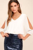 Lulus | Daily Romance White Long Sleeve Top | Size Large | 100% Polyester