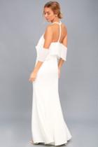 Lulus | Pearls Of Wisdom White Pearl Off-the-shoulder Maxi Dress | Size Large | 100% Polyester