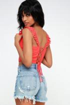 Paramount Coral Pink Eyelet Lace-up Crop Top | Lulus