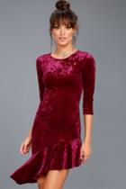 Lulus | Gonna Be Alright Burgundy Velvet Bodycon Midi Dress | Size Large | Red
