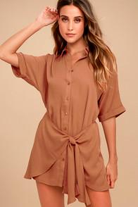 Lulus Go With The Flow Light Brown Shirt Dress