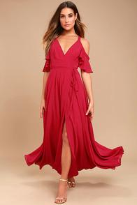 Lulus Easy Listening Berry Pink Off-the-shoulder Wrap Maxi Dress