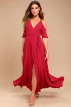Lulus Easy Listening Berry Pink Off-the-shoulder Wrap Maxi Dress