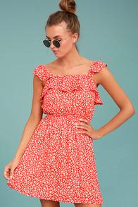 Moon River Dottie Red Floral Print Dress
