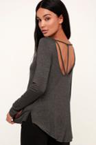 Nicolette Charcoal Grey Strappy Back Long Sleeve Top | Lulus