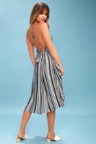 Montara Slate Blue Striped Backless Midi Dress | Lulus