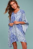 Lulus My Heart Belongs To The Sea Blue And White Print Cover-up