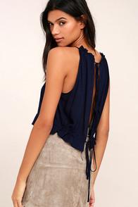 Lulus Nostalgia Navy Blue Crop Top