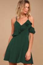 J.o.a. | Henriette Forest Green Skater Dress | Size Large | 100% Polyester | Lulus