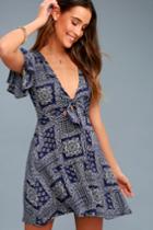 Wild About You Navy Blue And White Print Skater Dress | Lulus