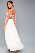 Jamille White Crocheted Lace Backless Maxi Dress | Lulus