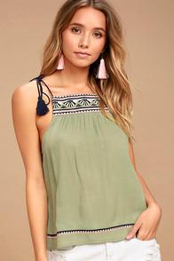 Lulus Field Trip Sage Green Embroidered Crop Top