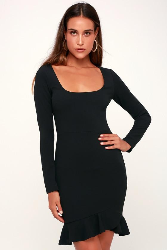 Margot Black Ruffled Long Sleeve Dress | Lulus