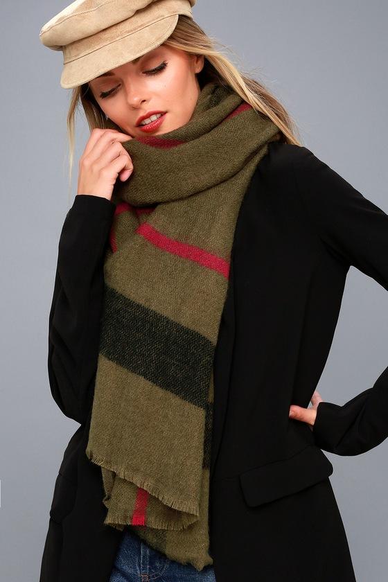 Lulus | Harvest Time Olive Green Striped Scarf