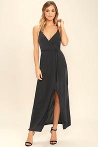 Lush In Love Again Charcoal Grey Wrap Dress