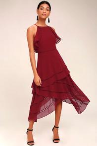 Keepsake Lovers Holiday Wine Red Midi Dress