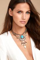Lulus Free Spirit Gold And Blue Layered Necklace