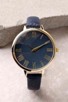 Lulus Time Can Tell Gold And Navy Blue Leather Watch