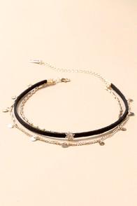 Lulus Made Of Stars Black And Gold Layered Choker Necklace