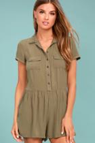Others Follow | Woodrest Olive Green Romper | Size Large | 100% Rayon | Lulus